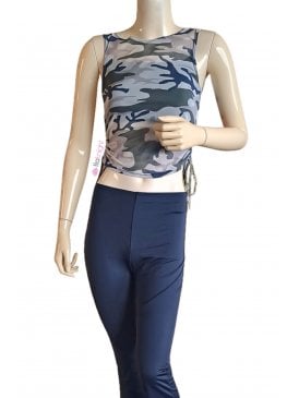 Mesh Camouflage Sleeveless Tank Top- Khaki