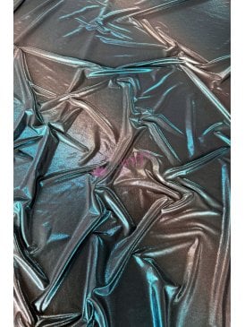 Metallic Foil Lamé Stretch Dressmaking Material- Teal/Silver Ombre SQ672 TLSLV