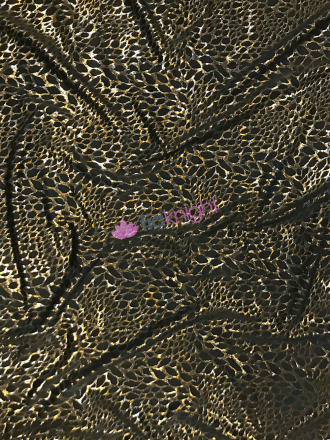 Metallic Foil Lamé Stretch Material- Black/Gold Animal SQ674 BKGD
