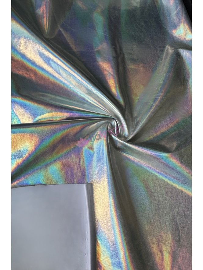 Metallic Hologram Foil Spandex Stretch Fabric- Silver B SQ705B SLV