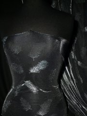 Metallic Sheer Shimmer Stretch Fabric- Black/ Silver Feather BKSLV