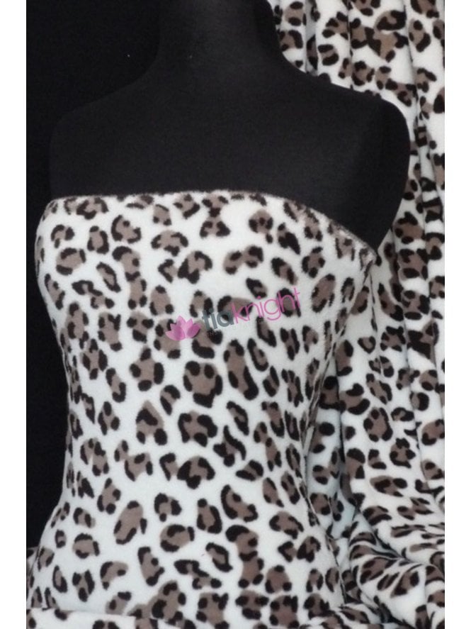 Micro Fleece Ultra Soft Fabric- Cream/Brown Leopard Q484 CRMBR