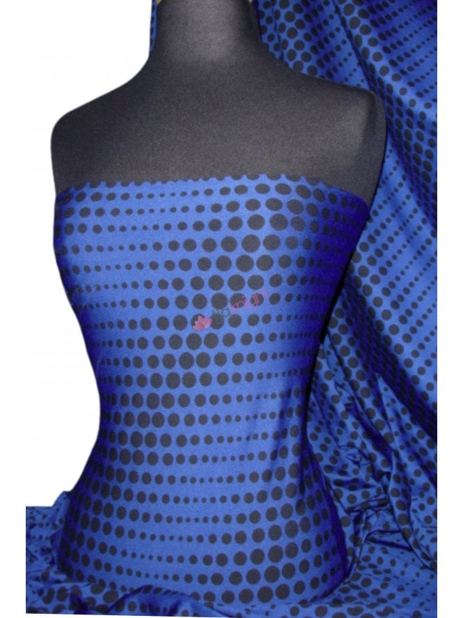 Micro Lycra 4 Way Stretch Fabric- Retro Polka Dots Royal Blue/Black Q1321 RBL