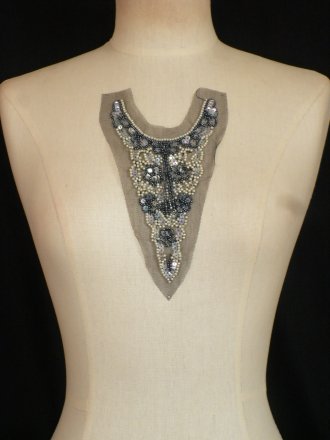 Navy Blue/White Beaded Net Neck Piece