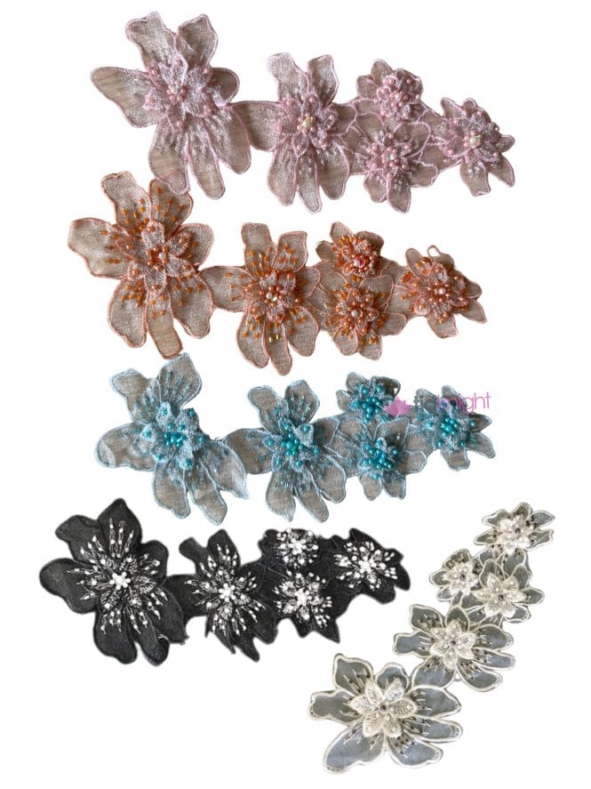 Net Beaded Flower Appliqué Embellishment- EM128