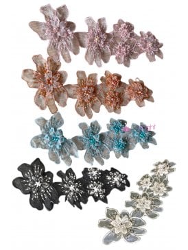 Net Beaded Flower Appliqué Embellishment- EM128