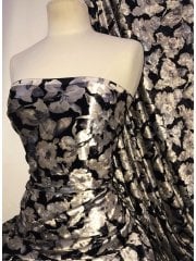 NEW Marble Printed Velvet/Velour Stretch Fabric- Black/Beige Floral SQ311 BKBGE