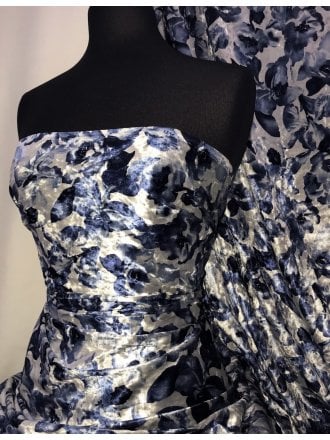 NEW Marble Printed Velvet/Velour Stretch Fabric- Blue Odyssey Floral SQ312 BLGR
