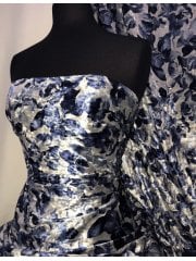 NEW Marble Printed Velvet/Velour Stretch Fabric- Blue Odyssey Floral SQ312 BLGR