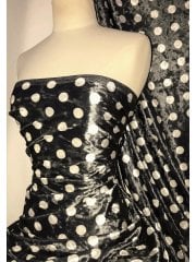 NEW Marble Printed Velvet/Velour Stretch Fabric- Polka Dots Grey/White SQ315 GRWHT