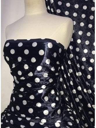NEW Marble Printed Velvet/Velour Stretch Fabric- Polka Dots Navy/White SQ315 NYWHT