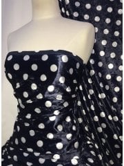 NEW Marble Printed Velvet/Velour Stretch Fabric- Polka Dots Navy/White SQ315 NYWHT