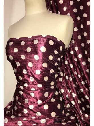 NEW Marble Printed Velvet/Velour Stretch Fabric- Polka Dots Wine/White SQ315 WNWHT