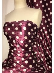 NEW Marble Printed Velvet/Velour Stretch Fabric- Polka Dots Wine/White SQ315 WNWHT