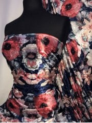 NEW Marble Printed Velvet/Velour Stretch Fabric- Royal Chelsea Floral SQ313 RBLMLT