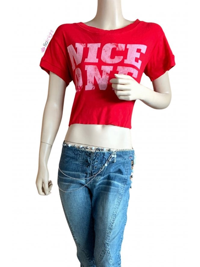 Nice One 100% Cotton Short Sleeve Crop Top- Red