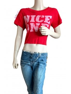 Nice One 100% Cotton Short Sleeve Crop Top- Red