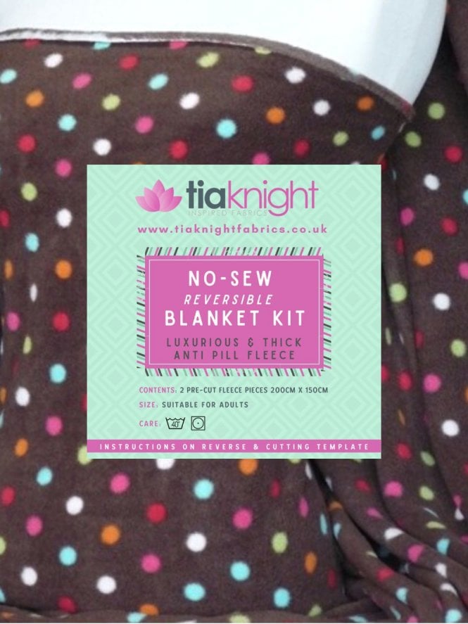 No-Sew DIY Double-Sided Insulating Fleece Bright Blanket Kit- Brown Multi Polka Dots