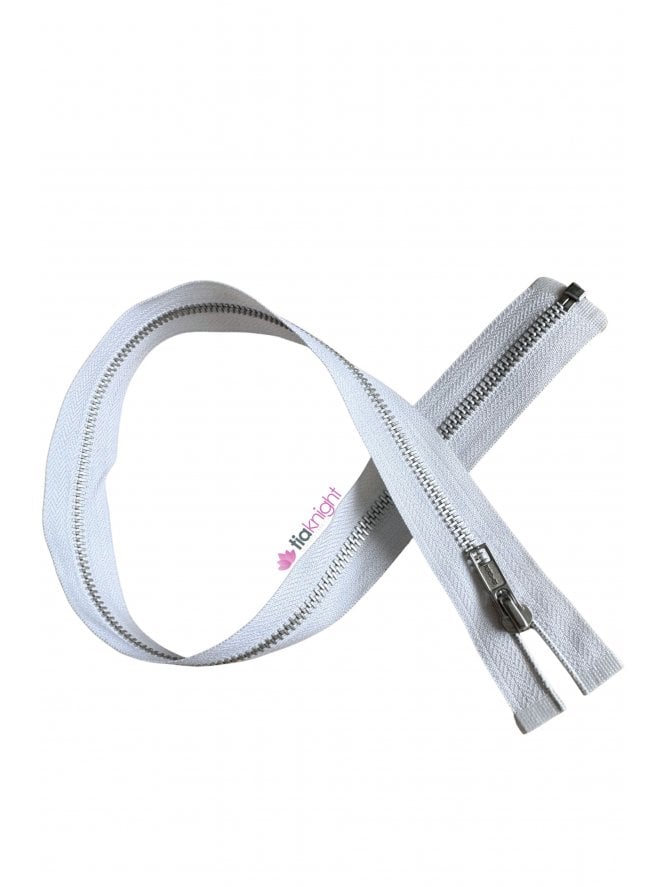 Nylon Zip 22" Inch Closed End Silver Zipper- White