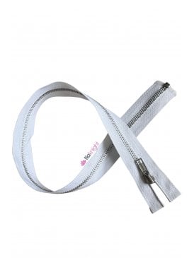 Nylon Zip 22" Inch Closed End Silver Zipper- White