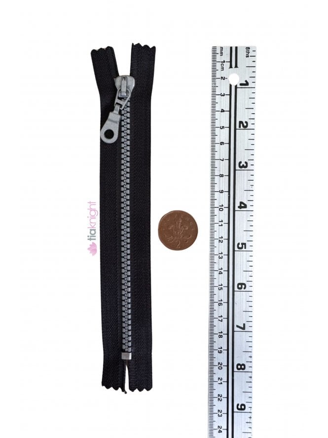 Nylon Zip 7" Inch Closed End Zipper- Black/Grey