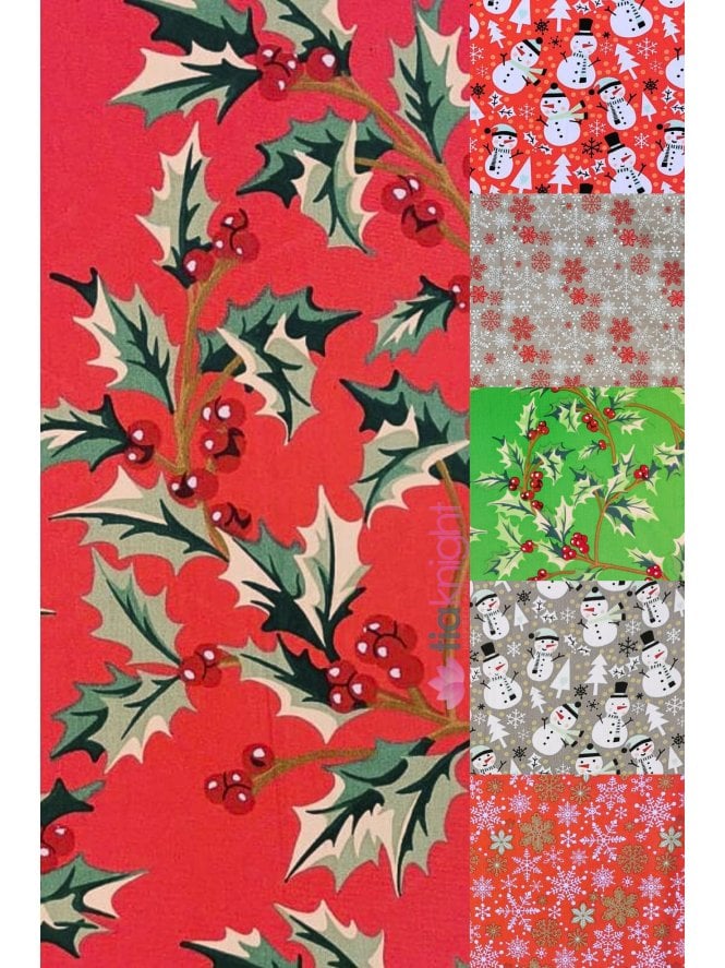 Organic 100% Cotton Poplin Non-Stretch Material- Christmas Prints