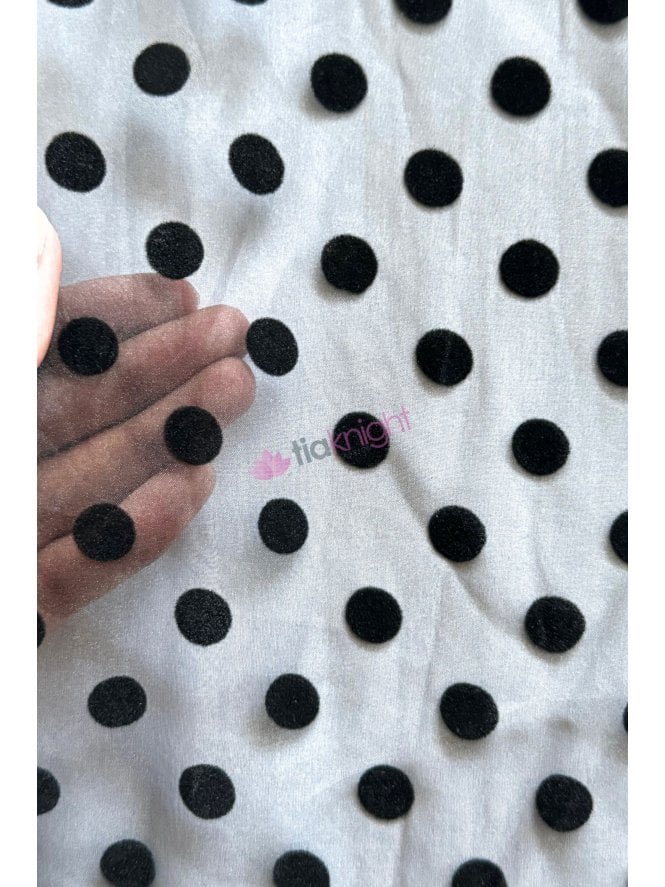 Organza Net Décor Dancewear Material- Black Polka Dots SQ874 BK