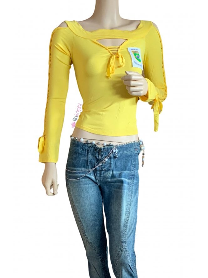 Petite Brasil Football Long Sleeve Top- Yellow