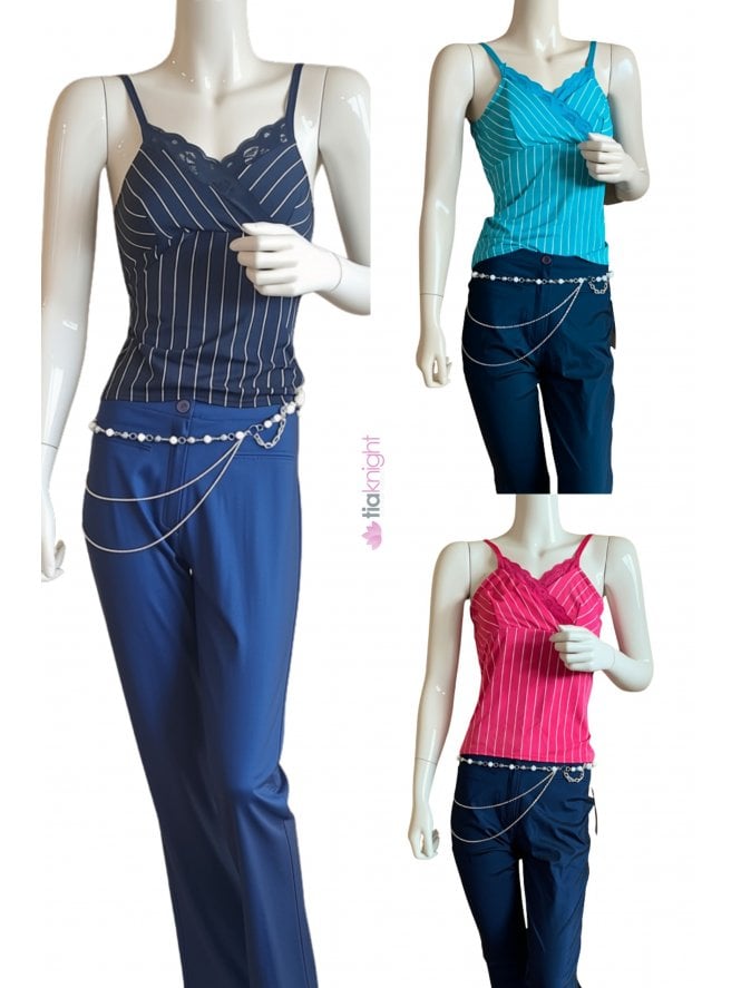 Pinstriped Lace V-Neck Cami Top