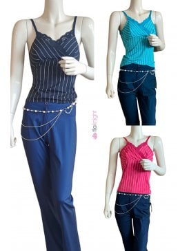 Pinstriped Lace V-Neck Cami Top