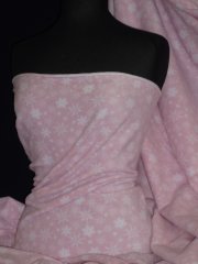 Polar Fleece Anti Pill Fabric- Winter Wonderland Pink/White Snowflake PPFL42 PNWHT