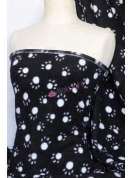 Polar Fleece Anti Pill Washable Soft Fabric- Black/White Paws Q396 BKWHT