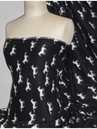 Polar Fleece Anti Pill Washable Soft Fabric- Black/ White Ponies PPFL46 BKWHT
