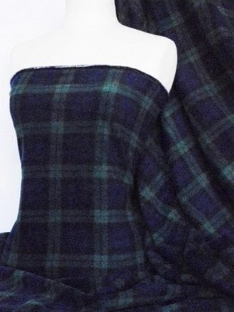 Polar Fleece Anti Pill Washable Soft Fabric- Blue/Black/Green Tartan Q1127 BLBK