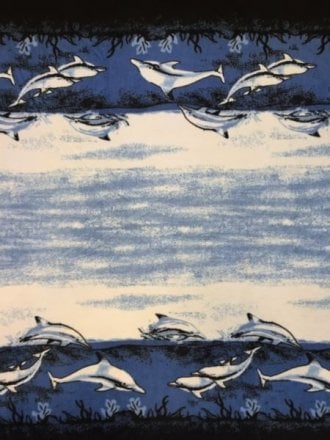 Polar Fleece Anti Pill Washable Soft Fabric- Border Print Dolphins Q1410 BLBK