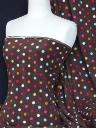 Polar Fleece Anti Pill Washable Soft Fabric- Brown Multi Polka Dots Q863 BRMLT