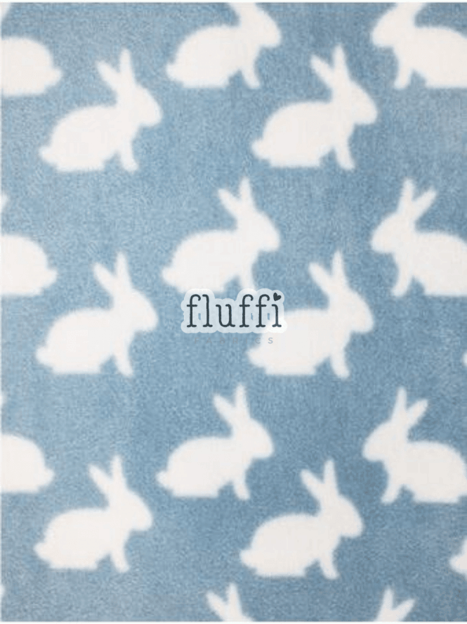 Polar Fleece Anti Pill Washable Soft Fabric- Bunnies Baby Blue/White SQ399 BBLWHT