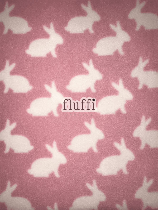 Polar Fleece Anti Pill Washable Soft Fabric- Bunnies Baby Pink/White SQ399 BPNWHT