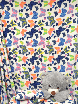 Polar Fleece Anti Pill Washable Soft Fabric- Butterflies Multi SQ741 WHTMLT