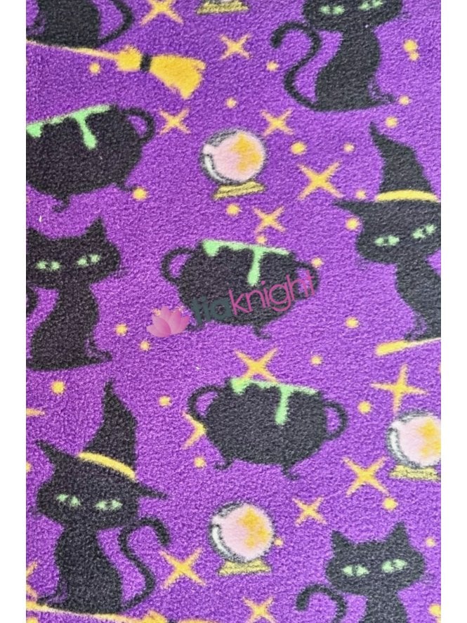 Polar Fleece Anti Pill Washable Soft Fabric- Cats & Cauldrons SQ655 PPLMLT