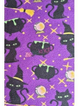 Polar Fleece Anti Pill Washable Soft Fabric- Cats & Cauldrons SQ655 PPLMLT