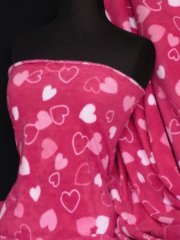 Polar Fleece Anti Pill Washable Soft Fabric- Cerise Pink Heart Q809 CRS