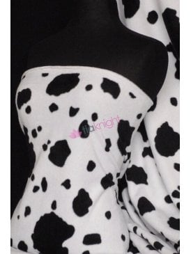 Polar Fleece Anti Pill Washable Soft Fabric- Cows Spots Q814 WHTBK