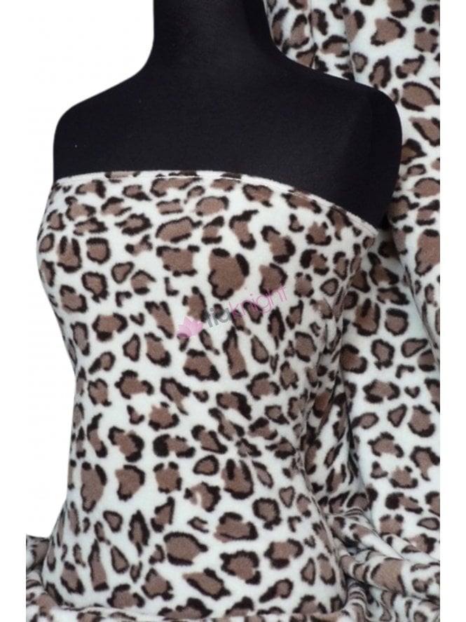 Polar Fleece Anti Pill Washable Soft Fabric- Cream Snow Leopard Q40 CRM
