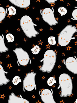 Polar Fleece Anti Pill Washable Soft Fabric- Cute Ghosts SQ498 BKWH
