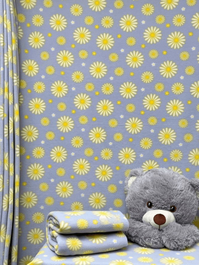 Polar Fleece Anti Pill Washable Soft Fabric- Daisies Powder Blue/Yellow SQ447 PBLYL