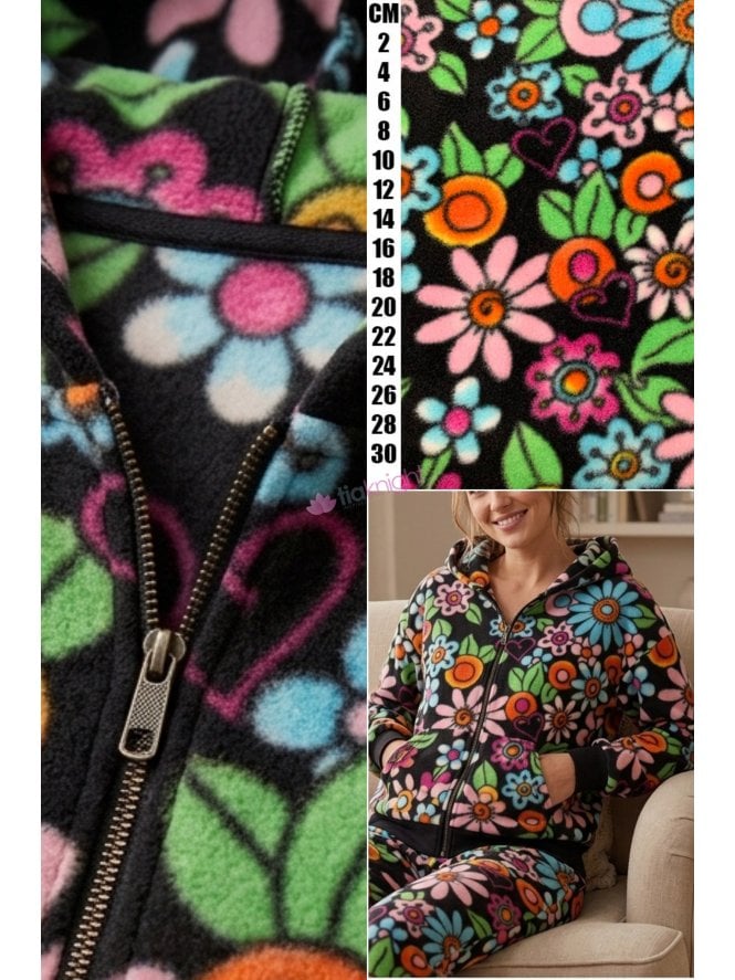 Polar Fleece Anti Pill Washable Soft Fabric- Funky Florals SQ1043 BKMLT