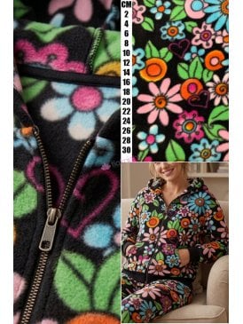 Polar Fleece Anti Pill Washable Soft Fabric- Funky Florals SQ1043 BKMLT