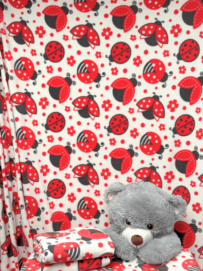 Polar Fleece Anti Pill Washable Soft Fabric- Giant Ladybirds SQ609 WHTRD