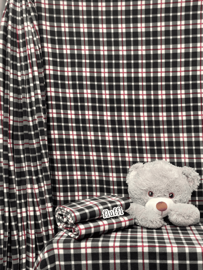 Polar Fleece Anti Pill Washable Soft Fabric- Grey/Black/Red Tartan Q1246 GRMLT